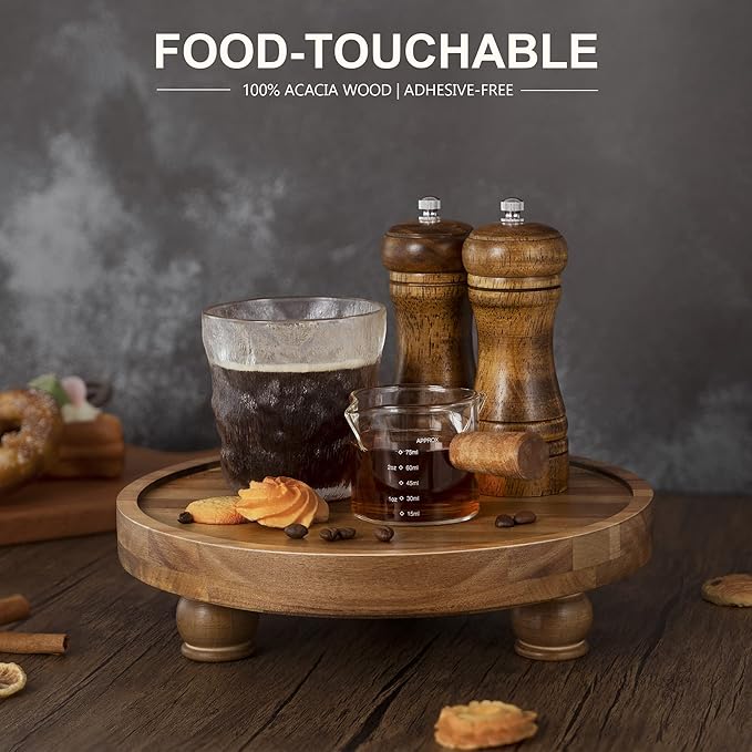 EOSAHR Wooden Riser for Display : Farmhouse Pedestal Stand for Your Kitchen Counter & Home Decor - Chic Round Waterproof Bathroom Trays for Soap, Plants, Jewelry, Perfume (Acacia Wood)