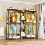 Ulif E4 Clothes Rack, Heavy-Duty Garment Rack, Metal Freestanding Clothing Organization Storage System Can Be L-Shaped with Shelves and Hangers, Max Load 962lbs, 71.6" W x 14.5" D x 79.3" H, Black