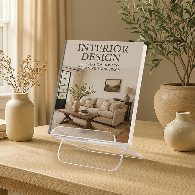 Americanflat Clear Acrylic Book Stand with Ledge - Acrylic Stands for Display - Cook Book Stand, Magazine, and Comic Holder for Tabletop