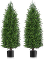 3FT Artificial Topiary Cedar Plants Outdoor, Faux Pine Trees UV Resistant and Potted, 36 Inch Tall Fake Shrubs Evergreen for Front Porch Decor Set of 2