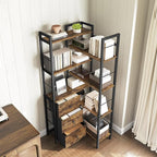 YATINEY Corner Bookshelf, 7 Tier L-Shaped Bookcase with 3 Drawers, Storage Corner Shelf, Freestanding Tall Display Shelf, Industrial Style, for Living Room, Home Office, Rustic Brown and Black SJ10BR