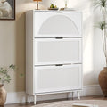 Shoe Cabinet for Entryway with 3 Flip Drawers, Slim Wooden Shoe Storage Organizer with Modern Fluted Pannel，Freestanding Narrow Hidden Shoe Rack for Hallway, Foyer, Living Room
