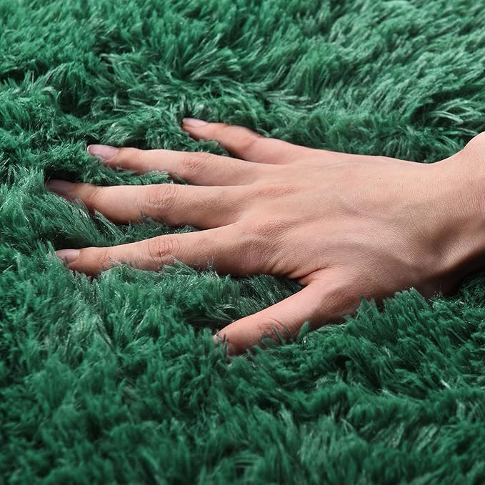 Small Area Rug, 2x3 Rug for Bedroom Shaggy Throw Rugs for Dorm Rug, Soft Shag Carpet for Kids Room, Plush Comfy Fluffy Bedside Rug for Home Decor Aesthetic, Blackish Green
