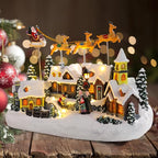 WONDER GARDEN Christmas Village Houses-Christmas Houses Village - Lighted Town Sets Colorful Musical Collectible Buildings with Elks Pulls Santa in Sleigh for Home Indoor Decor or Gift