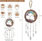 Dream Catcher - Dreamsum 7 Chakra Tree of Life Dream Catcher Native Boho Dreamcatcher Rattan Wall Decor, Handmade Natural Rattan Brown Crystal Hanging Decor for Bedroom Living Room (Dark Brown)