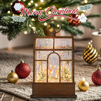Christmas Snow Globe Lantern Greenhouse Water Glittering Globe with Little Lawn 6H Timer Function Christmas Snow Globes 3 AA Battery Operated for Christmas Festival Decorations Gifts (Greenhouse)