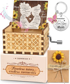 Swooflia Mother's Day Wooden Music Box for Mom with Sunflower Greeting Card - Hand Crank Engraved Musical Box Vintage Mechanism Personalized Gifts for Women Grandma On Birthday