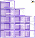 Kuject Shoe Organizers Storage Boxes for Closet, 12 Pack Clear Plastic Stackable Storage Bins with Lids, Under Bed Shoe Containers for Entryway, Drop Front, Fit up to Women's Size 10,Purple