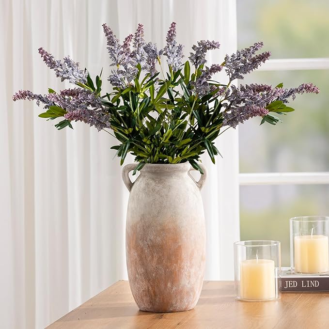Ceramic Flower Vase 12 inch Farmhouse Rustic Vase Decorative Pottery Terracotta Tall Vases for Home Decor Table Mantle Fireplace Living Room Bathroom Wedding Centerpiece (Large-Aged Terra)