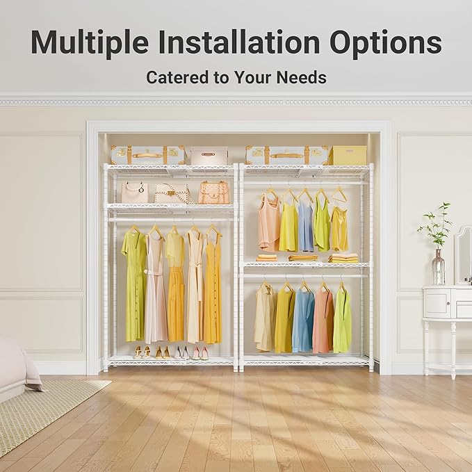 VIPEK X1 Expandable Clothes Rack Heavy Duty Adjustable from 2' to 3'5" with Flexible Shelves and Hanger Rods Metal Garment Racks Portable Closet Rack Clothing Racks for Hanging Clothes, White