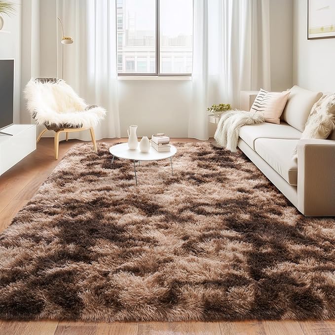 Rugs for Living Room 5x7, Soft Shaggy Modern Shag Area Rug for Bedroom, Upgrade Non-Slip Plush Fluffy Carpet for Kids Boys Girls Room Home Decor Aesthetic, Tie-Dyed Brown