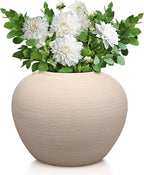 Ceramic Flower Vase Round Textured Vase,Farmhouse Vase Terracotta Rustic Vases for Home Decor for Living Room,Dining Table Decor,Shelf Decor,Centerpiece