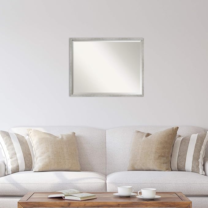 Amanti Art White Wall Mirror 23x29 Shiplap White Narrow Rectangle Bathroom Mirror for Wall Decor Living Room, Large Cottage Wood Frame, Hangs Horizonally and Vertically, Bathroom Decor, Beveled Edge