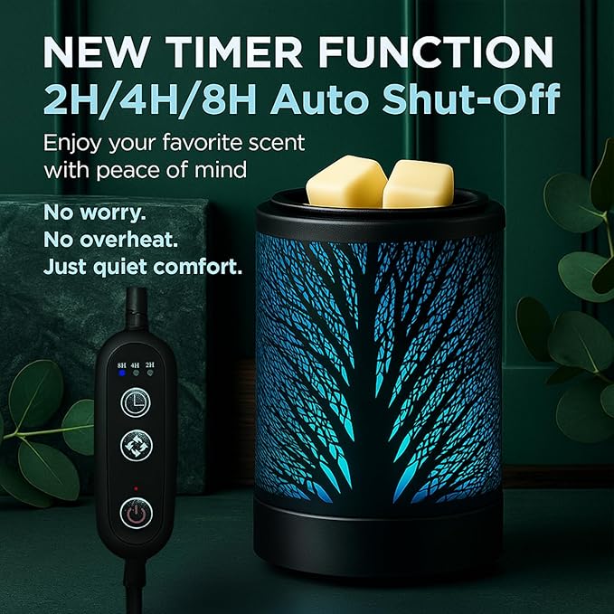 MeplLivs Wax Melt Warmer 2-in-1 Candle Wax Warmer with Timer-PTC Heating Plate with 7 Colors LED Changing Light Reusable Silicone Fragrance Warmer for Home Office Gifts & Decor