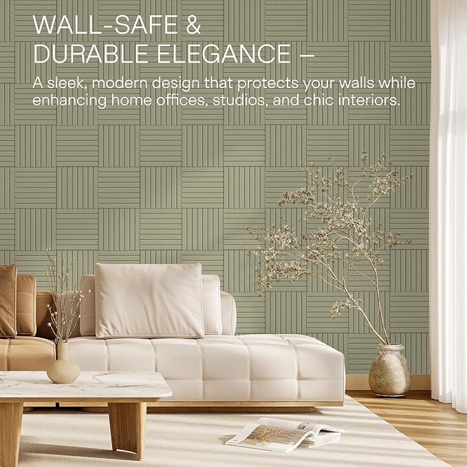 MaxGear Large Cork Boards for Walls 36" x 24", Sage Green Felt Bulletin Board Tiles for Office Decor, 6 Pack Felt Wall Tiles with Slat Paneling, Push Pin Board Home Wall Organizer