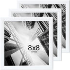 KTKDE 8x8 Picture Frame Set of 3, White Wooden frames, Wall Hanging for Tapletop Display, Best Square Photo Frame Studio Gallery for Photos, Posters & Art Prints