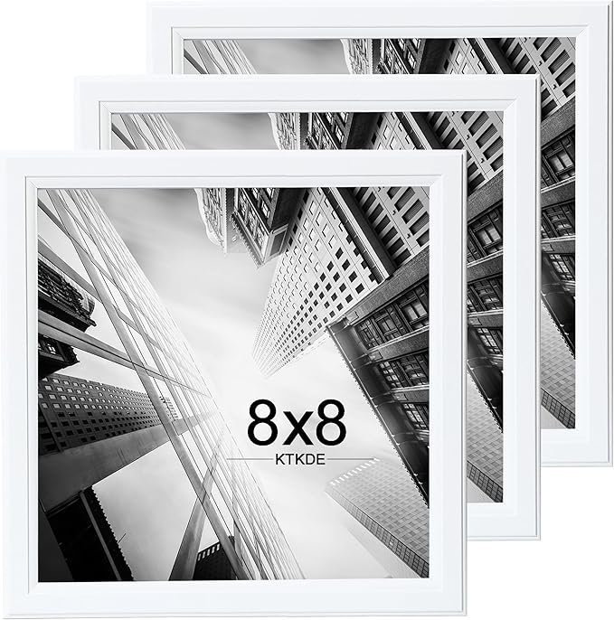 KTKDE 8x8 Picture Frame Set of 3, White Wooden frames, Wall Hanging for Tapletop Display, Best Square Photo Frame Studio Gallery for Photos, Posters & Art Prints