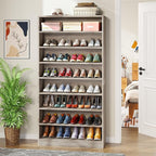 Tribesigns Tall Shoe Cabinet, 9 Tiers 40-45 Pairs Heavy Duty Wood Freestanding Shoe Storage Cabinet, 70.8'' Tall Shoe Cabinet with Open Storage for Entryway (1, Beige Gray)