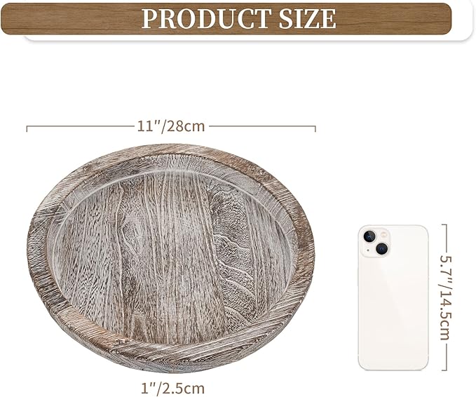 Hanobe Candle Plate Holder Tray: Round Wood Decorative Candle Plate - Rustic Farmhouse CoffeeTable Decor - Tealight Pillar Trays for Home Decor (Whitewash)