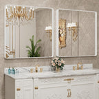 LOAAO 38x38 Inch White Metal Framed Bathroom Mirror for Wall, White Bathroom Vanity Mirror Farmhouse, Large Rounded Rectangle Mirror, Anti-Rust, Tempered Glass, Hangs Horizontally or Vertically