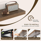 RICHFOCUS 40Inch Floating Shelves for Wall 2 Pack Shelves for Bedroom|Kitchen|Bathroom Wall Mounted Rustic Wood Floating Shelf with Invisible Brackets for Books|Storage|Decor, Walnut
