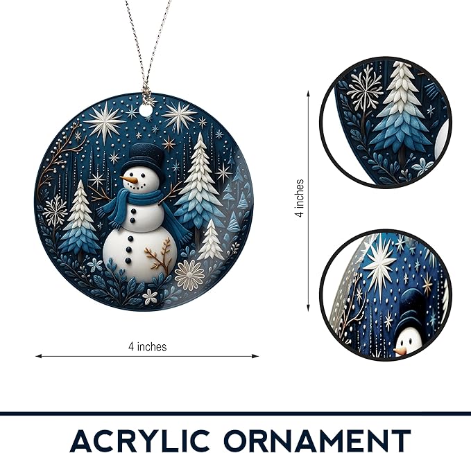 Warming Snowman Christmas Ornaments 2026, Blue & White Winter Forest Decoration for Holiday Tree Window Car, Snowman Decor for Home, Christmas Decorations, Winter Gifts for Friends Family Coworkers