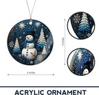 Warming Snowman Christmas Ornaments 2026, Blue & White Winter Forest Decoration for Holiday Tree Window Car, Snowman Decor for Home, Christmas Decorations, Winter Gifts for Friends Family Coworkers