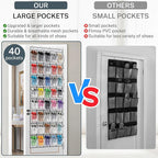 40 Large Mesh Pocket Over the Door Shoe Organizer,Hanging Shoe Rack for Door,Hualleko Shoes Organizer Hanger with Large Capacity, Shoes Storage Holder Sturdy Non-woven Fabric - Stores 20 Pairs (White)