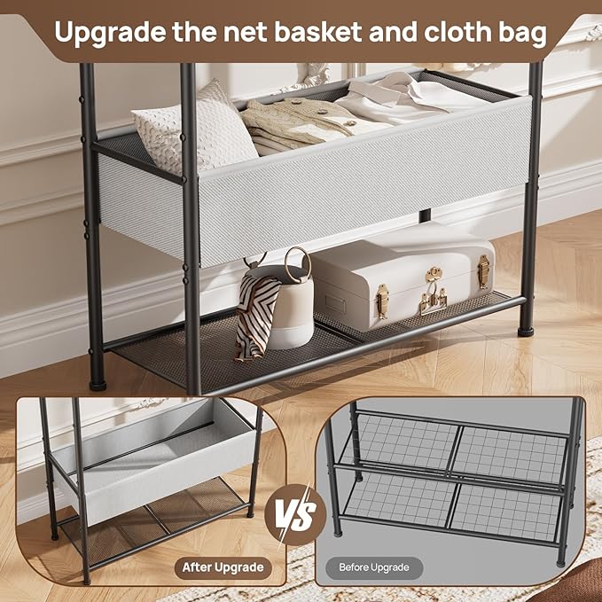 Freestanding Metal Garment Rack - Heavy Duty Coat & Clothes Hanger for Hanging/Drying, Portable Closet Storage for Laundry Room/Bedroom, Black