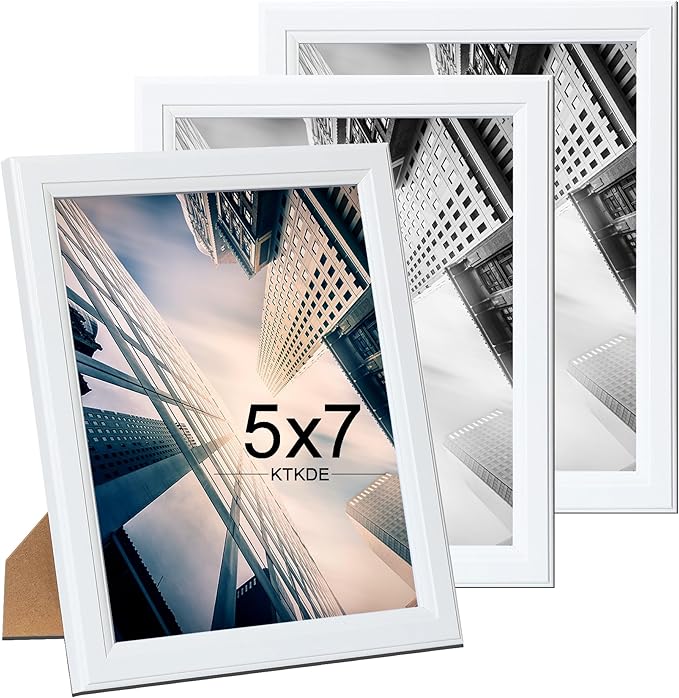 KTKDE 5x7 Picture Frame Set of 3,White Wooden frames, Vertical & Horizontal Wall Hanging for Wall or Tapletop Display,Studio Gallery Photo Frame for Photos, Posters & Art Prints