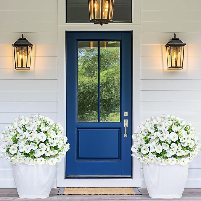 MARTINE MALL 24 Bundles Look Real Artificial Flowers for Outdoors, Realistic Fake Outdoor Flowers, UV Resistant Silk Petunia Flowers for Outside Faux Flowers Plants for Outdoor Porch, White