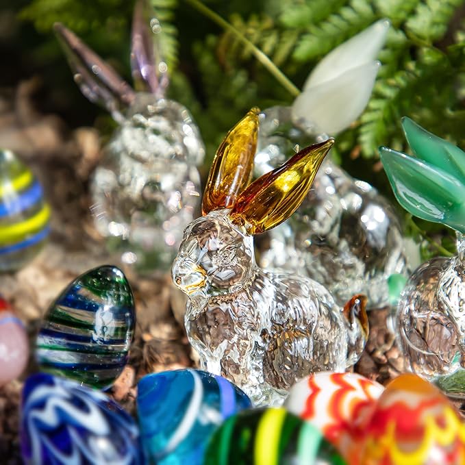 H&D HYALINE & DORA Crystal Easter Bunny Figurines, Spring Easter Rabbit Decor Statue, Crystal Clear Animal Sculpture Centerpiece Table Home Decoration, Pack of 4