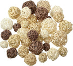 Patelai 36 Pcs Wicker Rattan Balls Decorative Balls for Vase Centerpiece Bowls Orbs Filler for Home Decor,4 Sizes(White, Wood Color, Light Tan, Coffee,2.8'',2.4'',2'',1.6'')