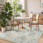 Lessymo Floral Living Room Rug 5x7 Area Rug, Vintage Forest Washable Rugs for Dining Room, Bedroom, Low Pile Non Slip Rubber Green Mat Indoor Boho Carpet for Large Entryway, Beige Brown