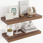 Acovy 24 Inch Floating Shelves, 24"x9.25"x1.5" Inch Deep Floating Shelves for Wall, Wooden Shelves for Bathroom, Bedroom, Living Room, Walnut, 2 Pieces