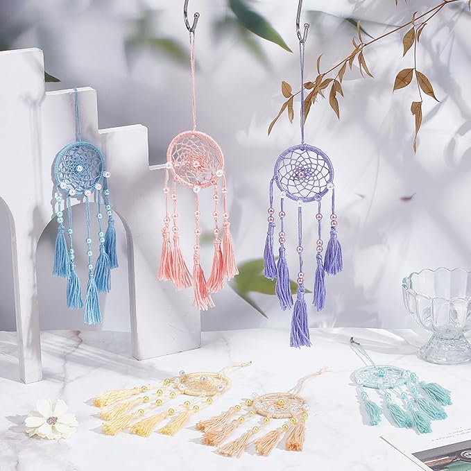 INFUNLY 24PCS DIY Small Dream Catcher Kits for Beginners Colorful Handmade Dreamcatcher Kit for Starters DIY Mini Ornament Making Kit for Bedroom Car Mirror Keychain bag Bohemian Decoration Craft Gift