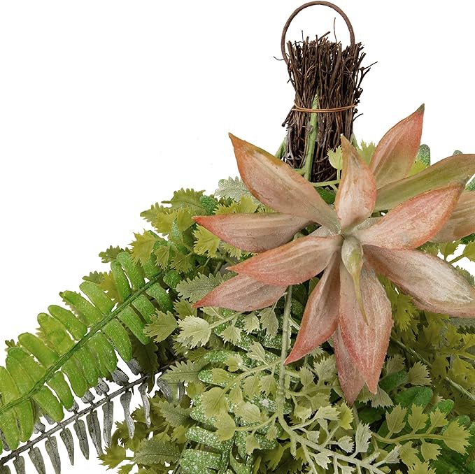 Northlight Fern and Succulents Artificial Spring Teardrop Swag - 28"