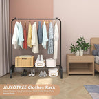 JIUYOTREE Metal Clothing Rack, 43.3 Inches Garment Rack with Bottom Shelf for Hanging Clothes, Coats, Skirts, Shirts, Sweaters, Black