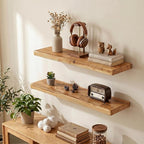 Floating Shelves 30" W x 8" D, Solid Elm Wood Shelves for Wall, 8 Inch Deep - Rustic Wooden Bathroom Shelves 30" Long, for Living Room, Kitchen, Office, Entryway, Set of 2, Heavy-Duty Bookshelf
