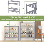 5 Tier Bamboo Shoe Rack for Closet Free Standing Wood Shoe Shelf for Entryway Small Space Stackable 27"x11"x33" (Grey)
