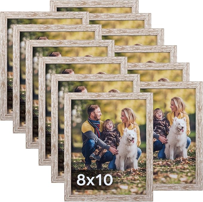 Lyeasw Rustic 8x10 Picture Frame Set of 12, Multi Woodgrain Farmhouse Photo Frames for Wall or Tabletop, Beige