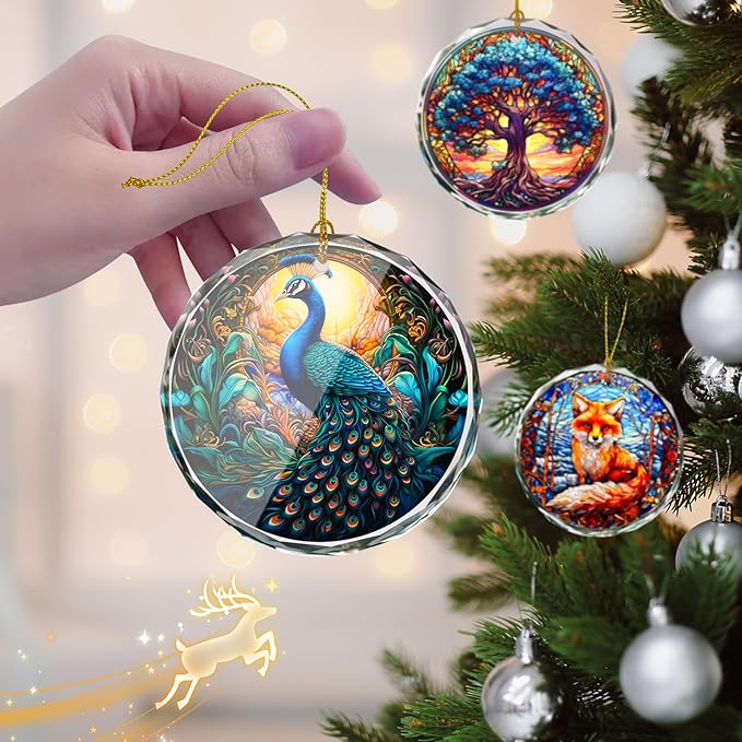 Peacock Stained Glass Ornament - Christmas Tree Decoration, Peacock Ornaments for Exchange