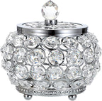 Hipiwe Crystal Jewelry Box with Glass Lid Small Trinket Organizer Mirrored Treasure Box Ring Holder Earrings Necklace Storage Box Keepsake Gift Box for Home Dresser Decor, Silver