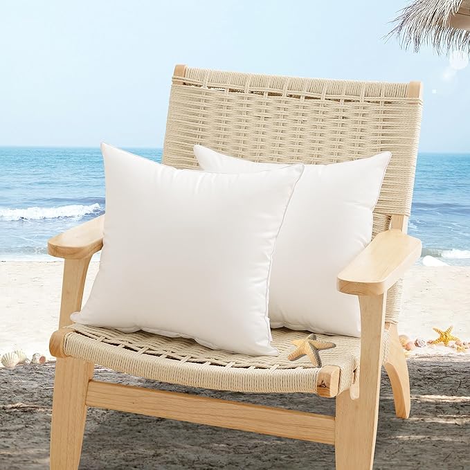 Oubonun 18x18 Outdoor Pillow Inserts (Pack of 4) - Square Waterproof Throw Pillow - Decorative Throw Pillows Insert for Couch Sofa Bed Patio Furniture - White Pillows