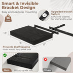 16 Inch Floating Shelves for Wall Set of 2, 12"D Wood Grain Bathroom Shelves with Invisible Brackets, Easy Install Engineered Wood Storage Shelves for Kitchen, Living Room, Bedroom, Black Finish