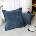 HPUK Fall Chenille Soft Throw Pillow Covers 18x18 Set of 2, Accent Cushion Covers for Living Room, Bedroom, Decorative Solid Color Pillow Covers for Couch, Sofa, Chair, Dusty Blue