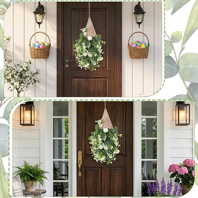 23.6 x 9 in Daisy Gnome Hanging Decor, Artificial Floral Burlap Gnome Swag for Spring Summer Door, Window, Wall and Porch Decoration