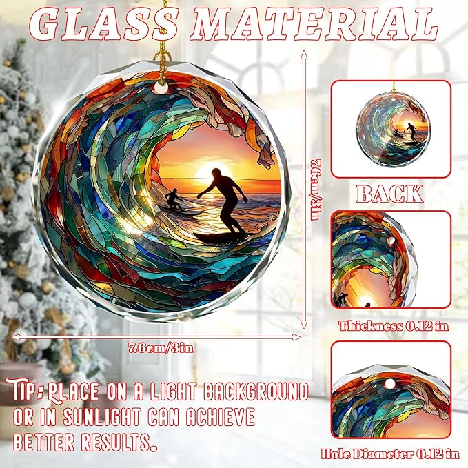 Surfing Stained Glass Ornament, Christmas Tree Decor, Surfing Ornaments for Christmas Tree, Holiday Presents, Gift Exchange