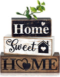 Moucuny 4 Pcs Farmhouse Wooden Tabletop Decor Farmhouse Tiered Tray Decor Rustic Eucalyptus Leaves Wood Block Sign Gift Sweet Home Centerpiece Home Table Decortion