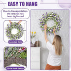 Artgar 26 Inch Spring Wreaths for Front Door, Spring Summer Lavender Paper Flower Wreaths for Home Farmhouse Windows Walls Porch Wedding Indoor Outdoor Decor for All Seasons (Purple)